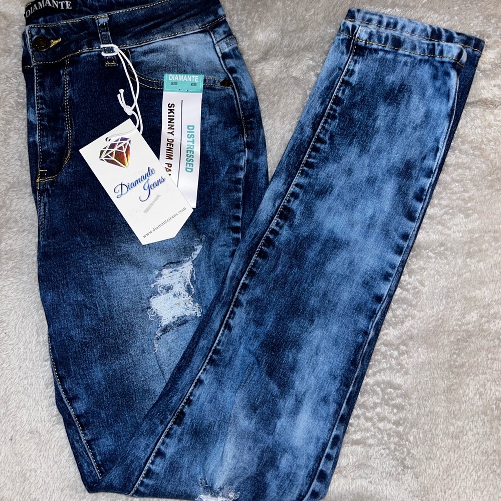 Blue Distressed Skinny Jeans
